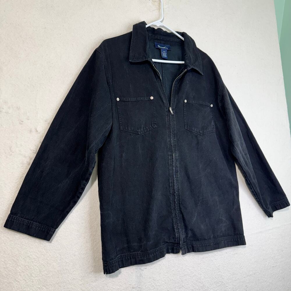 Denim & Co. Black Denim Jean Shirt Jacket Full-Zip Size Large 90s Y2K VTG Grunge